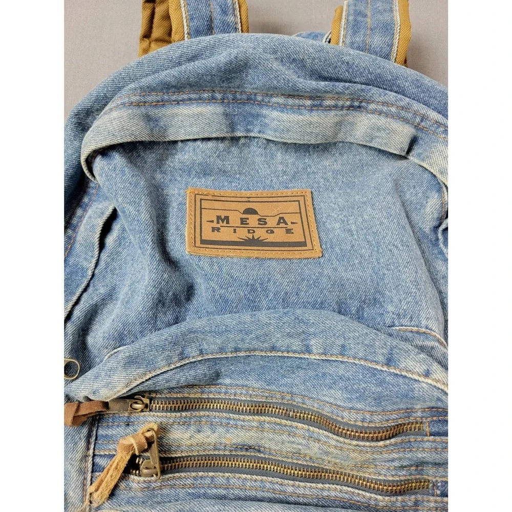 Mesa Ridge Vintage Denim Backpack Leather Base Blue Medium Wash Western‎ Daypack